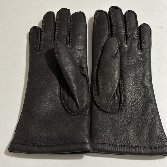 Women's deerskin leather Fur lined gloves DARK BROWN Excellent Condition Sz Sm - Picture 2 of 5